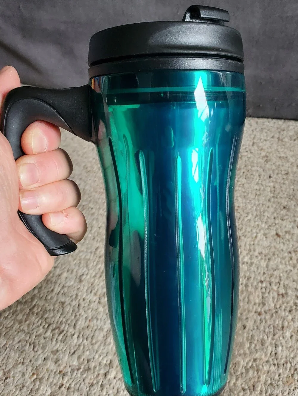 Vtg Starbucks Barista Jade Blue Curvy Lucy Tumbler Travel Mug w/ Handle 16 oz